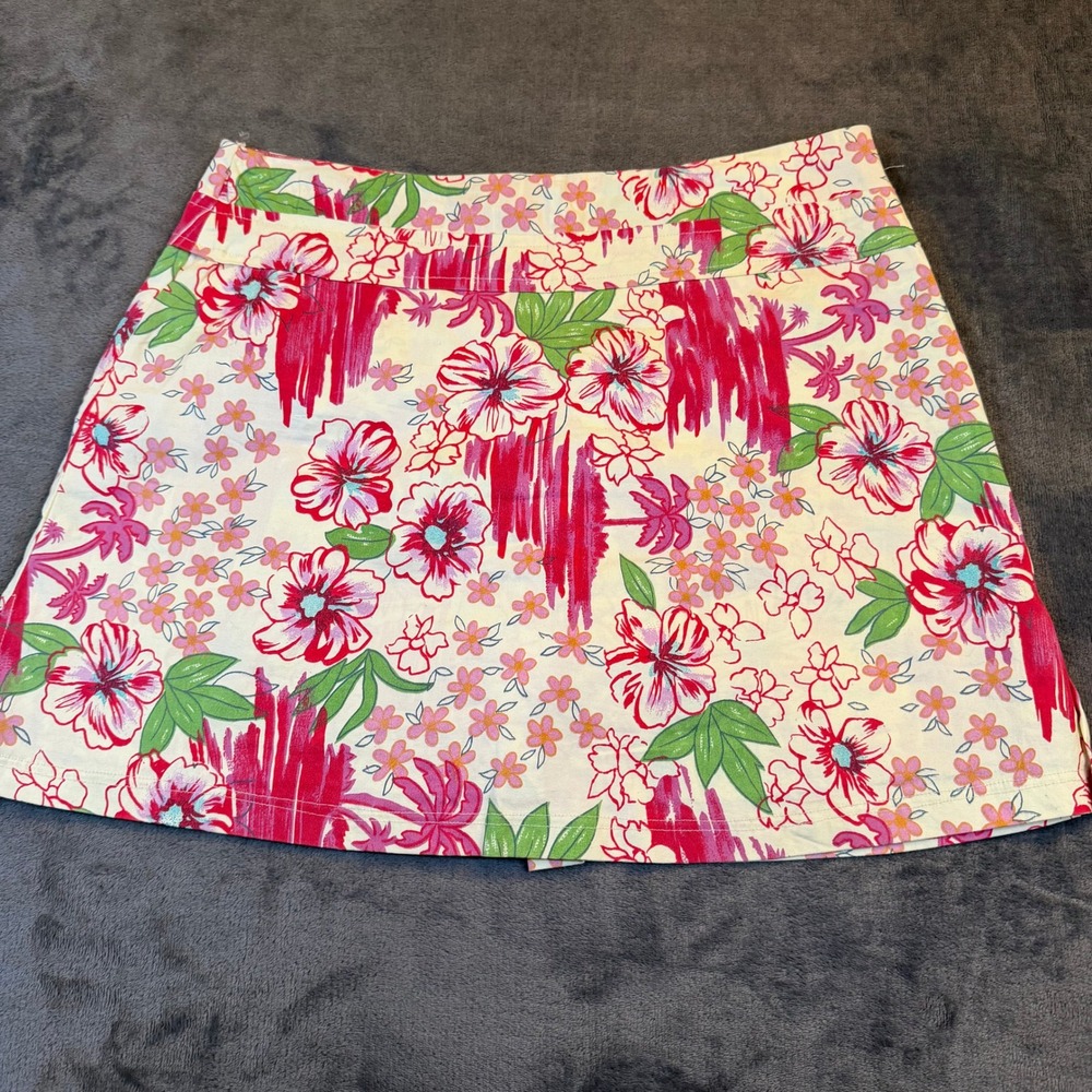 Nostalgia Floral Skort Womens Size 12 Multicolor Tropical Cotton Stretch Mini